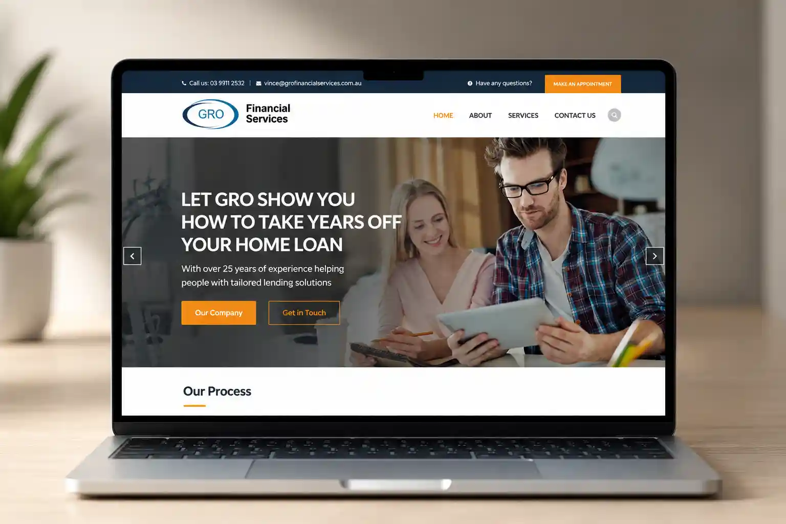 GRO Financial Services mortgage website shown on a laptop